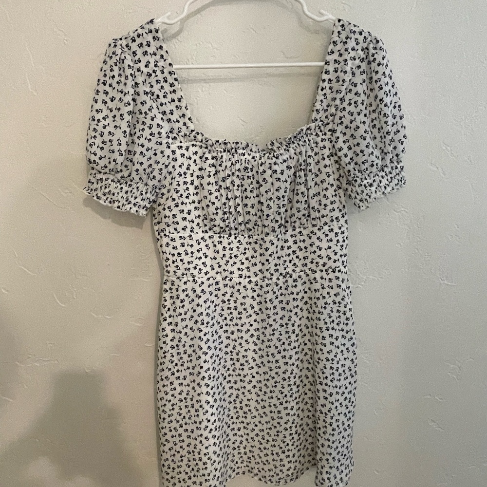 Blue and white floral milkmaid dress - size small
